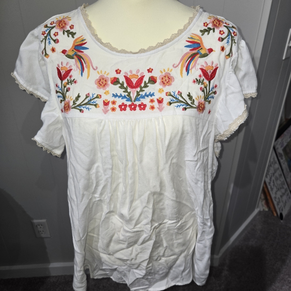 Savanna Jane White Blouse with Colorful Embroidery